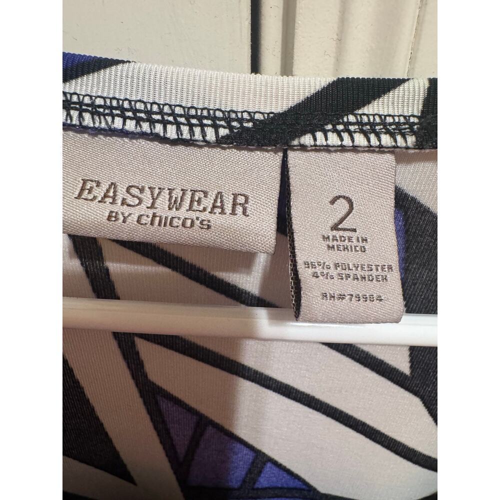 Chico's Easywear Multi Color Block Blue Black Print Crew Neck Long Sleeve Sz 2 - Picture 8 of 10